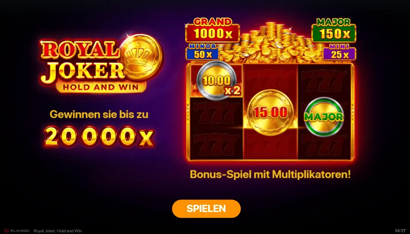Royal Joker Hold and Win Slot – Bonus-Spiel mit Multiplikatoren und Gewinnchance bis zu 20.000x